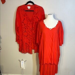 Bali Emerald Coordinated set with Open work embroidered detail. Size 1X